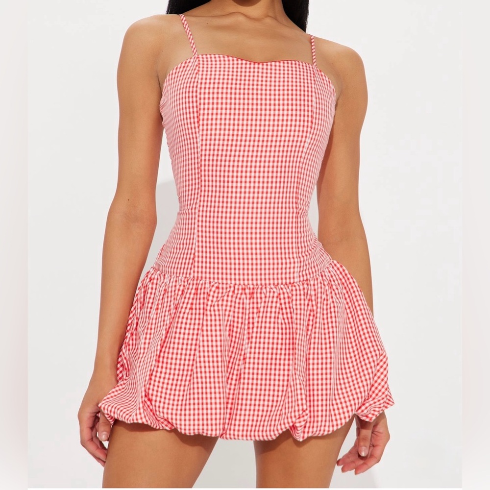 Red Gingham bubble mini Dress